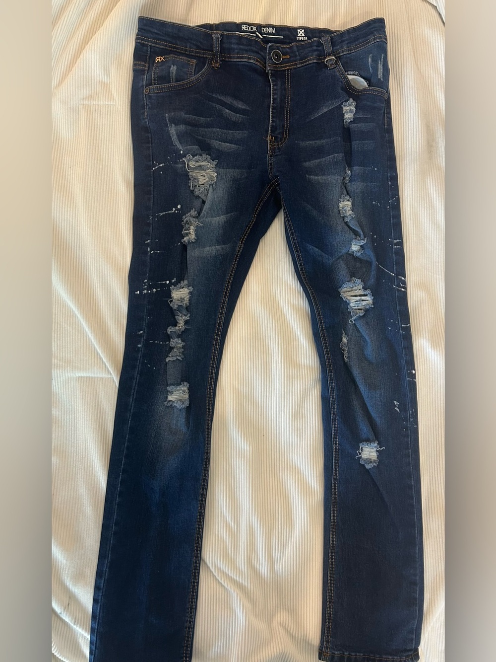 Redox Denim Type 05 Men Distressed‎ Slim Straight Dark Wash Blue Jeans